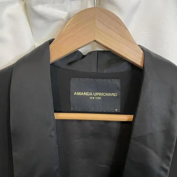 Amanda Uprichard black blazer with satin lapel and pockets. Size M - Picture 3 of 7